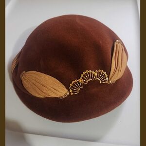 Vintage Italian Hat Carol 40s/50s Brown With Gold Accents